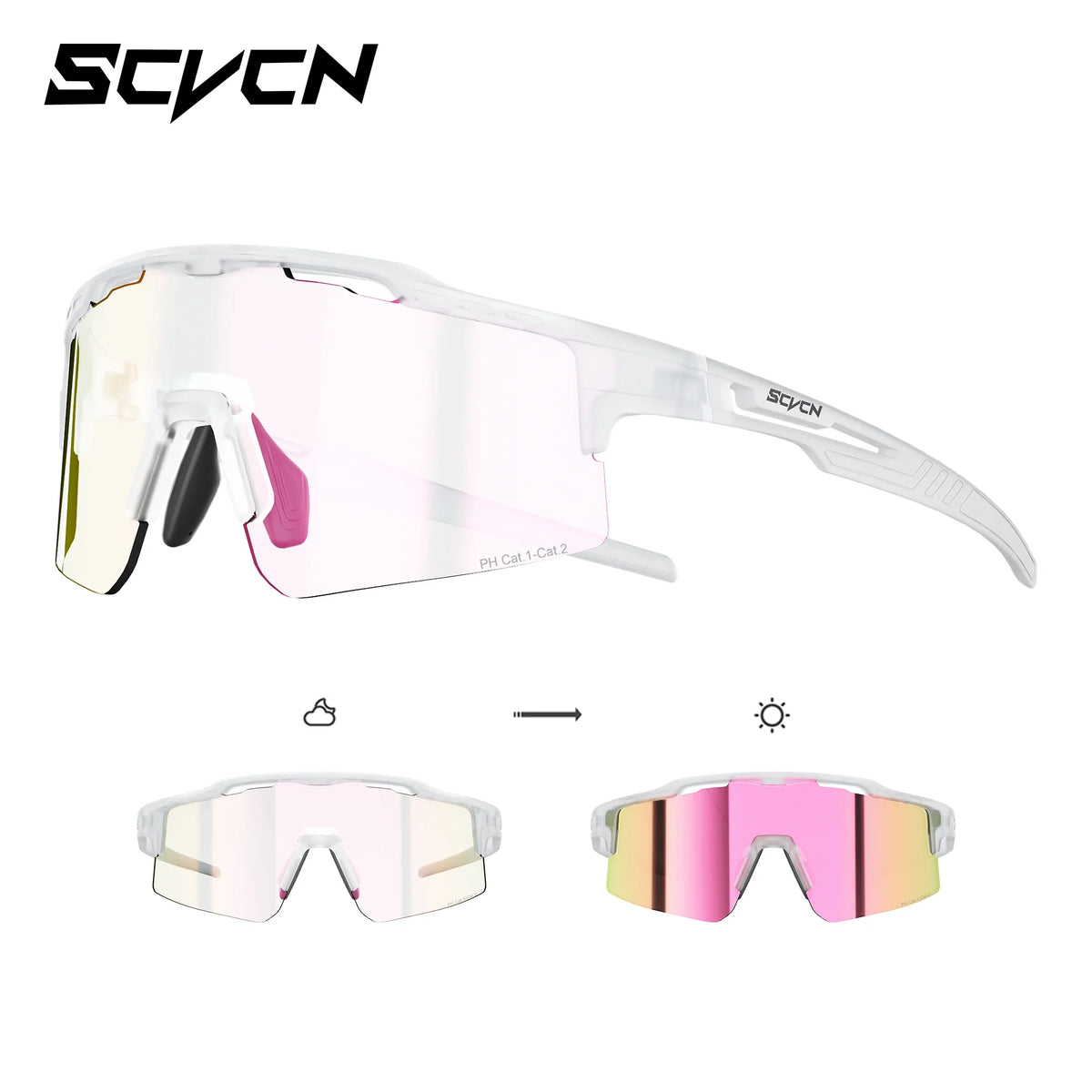 SCVCN UV400 Photochromic Outdoor Sports MTB Goggles Men Women Hiking Bike Riding Running Climbing Hydrophobic Eyewear Sunglasses