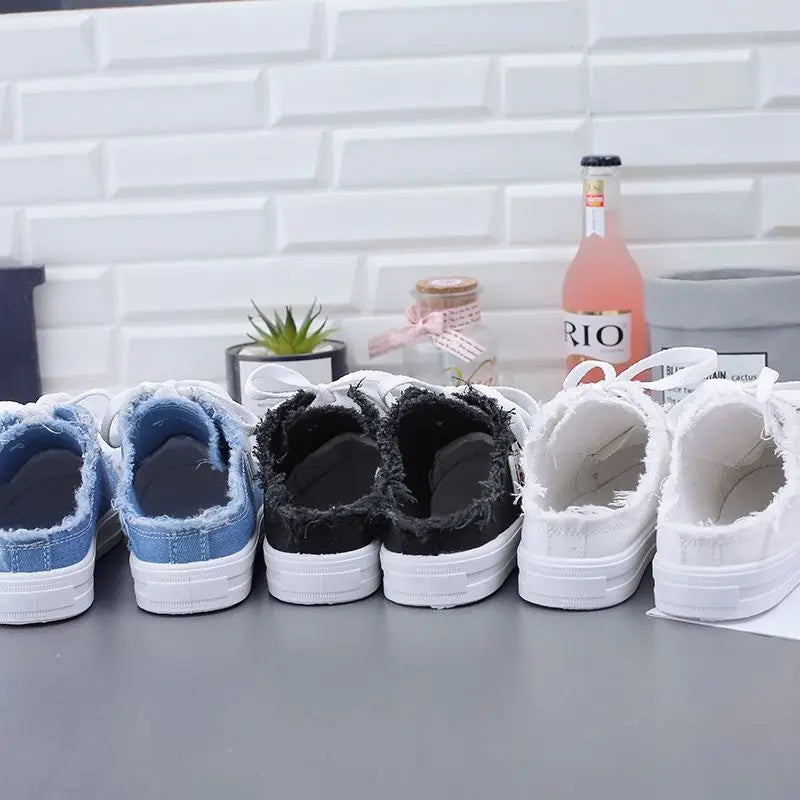 New 2024 Spring Summer Women Canvas Shoes Flat Sneakers Women Casual Shoes Low Upper Lace Up White Shoes