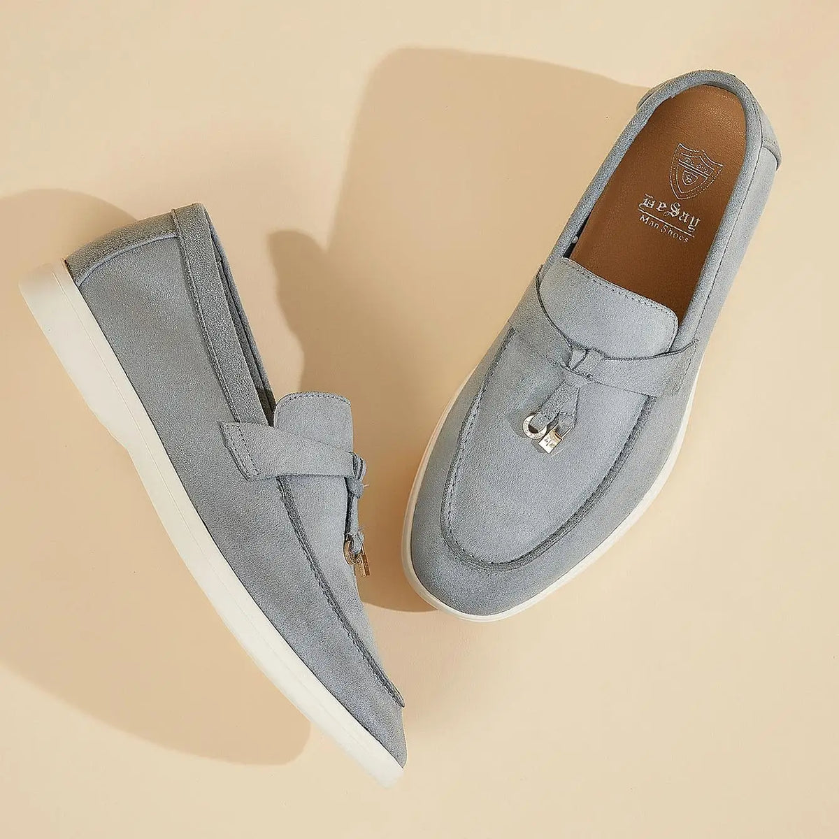 Desai Men's Faux Suede Loafers Metal Buckle Tassel Slip-on Casual Driving Shoes Lightweight Comfort
