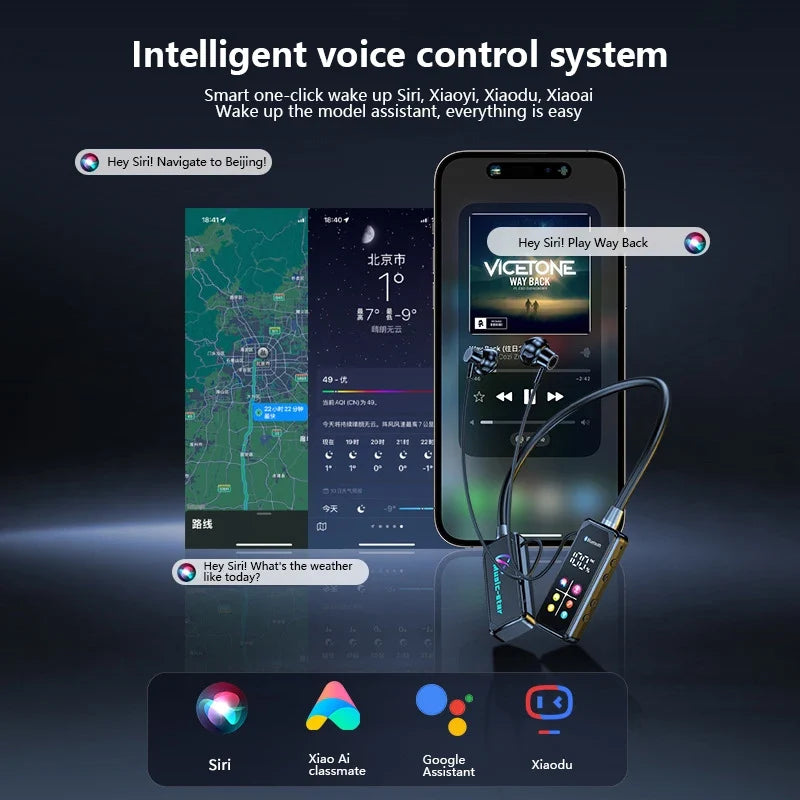 Bluetooth 5.4 Earphones With HD Screen Wireless Headsets Neckband Headphones HiFi Stereo Noise Reduction Earbuds For Live 2025
