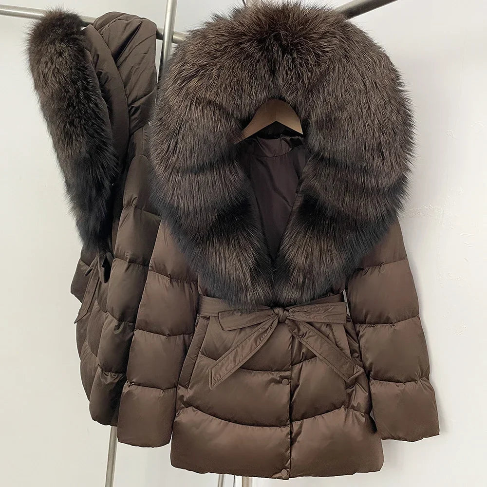 Natural Fur Collar Down Jacket Women Winter 2026 High Quality Duck Down Puffer Parka Windproof Warm Down Coat Outerwear New
