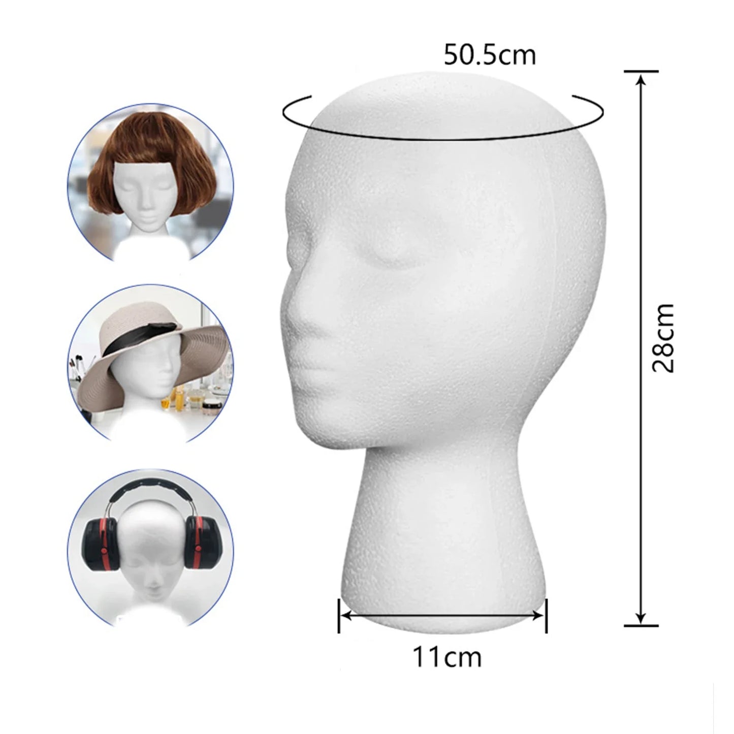 Maniquí de cabeza de espuma de poliestireno de 19.5 pulgadas para pelucas de mujer, para estilizar, modelar y exhibir pelucas, sombreros y postizos de mujer
