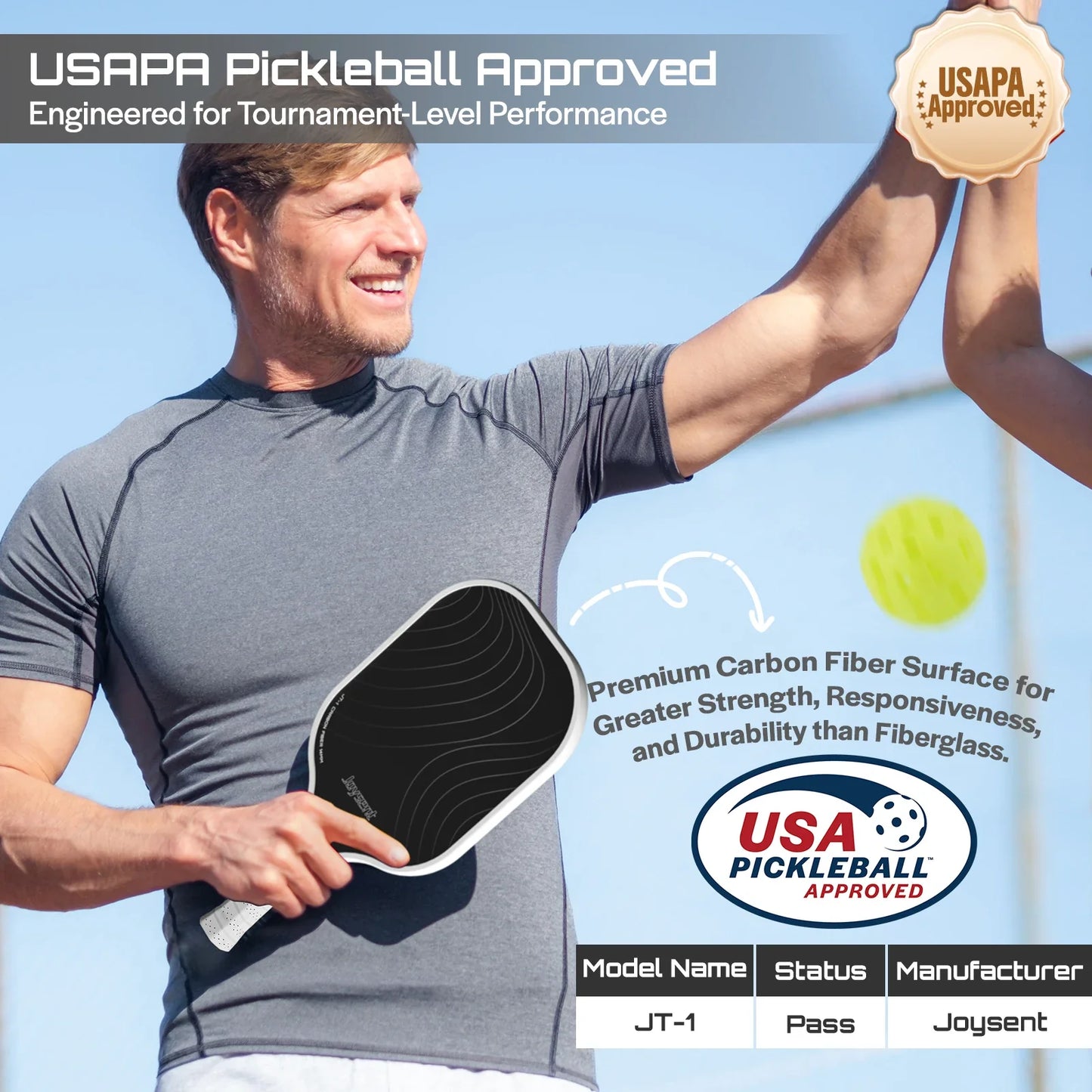 Joysent Pickleball Paddle USAPA T300 Carbon Fiber Pickleball Racket PP Honeycomb 14mm Pickle Ball Paddle For Beginner Men Women