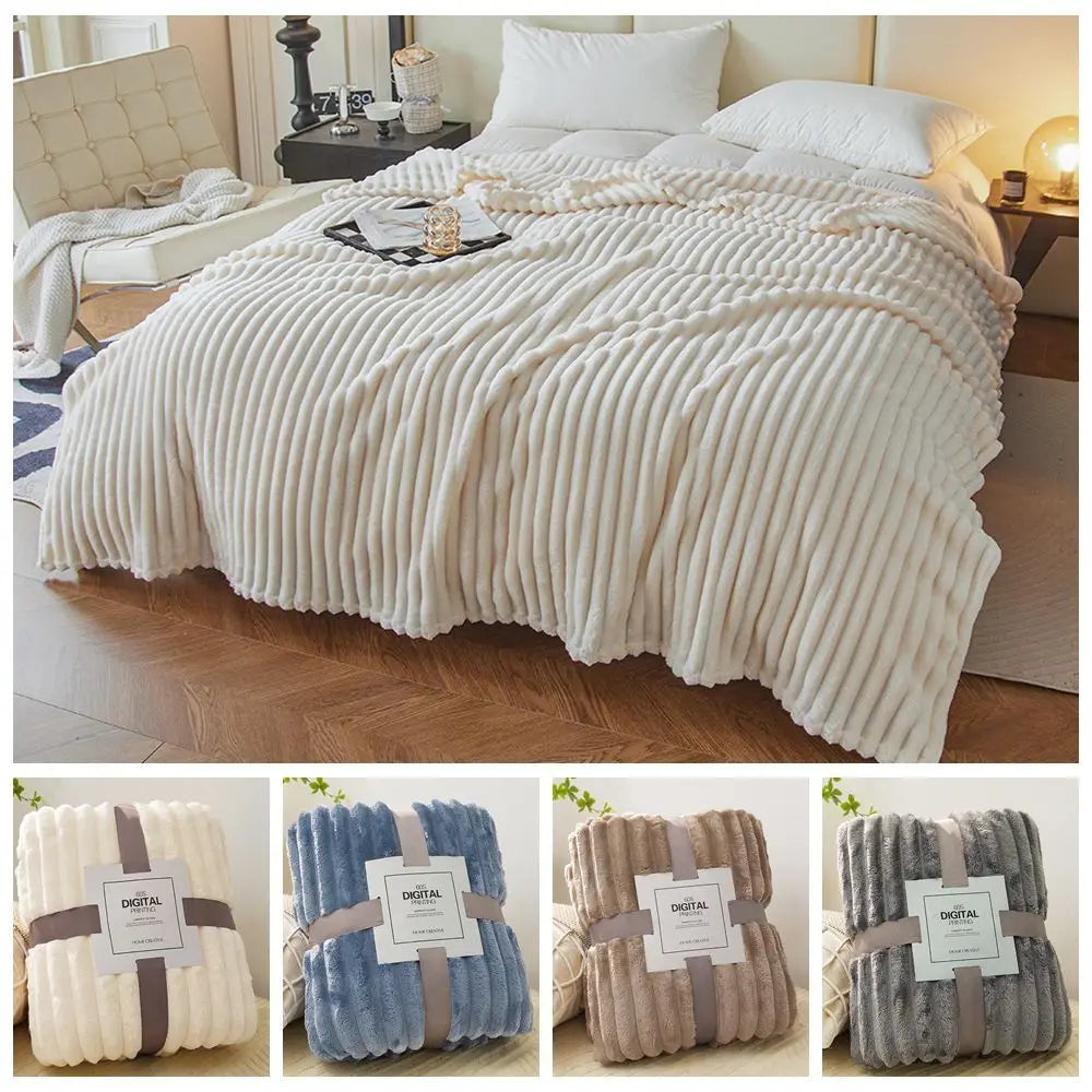 New Double Sided Warm Blanket Skin-Friendly Warm Conditioning Quilt Solid Color Breathable Striped Blankets
