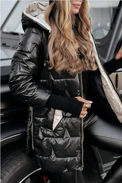 Parkas Coat Women Cotton Padded Jacket Hooded Outerwear Winter Thick Warm Pockets Zipper Puffer Windproof Mid Length Overcoat