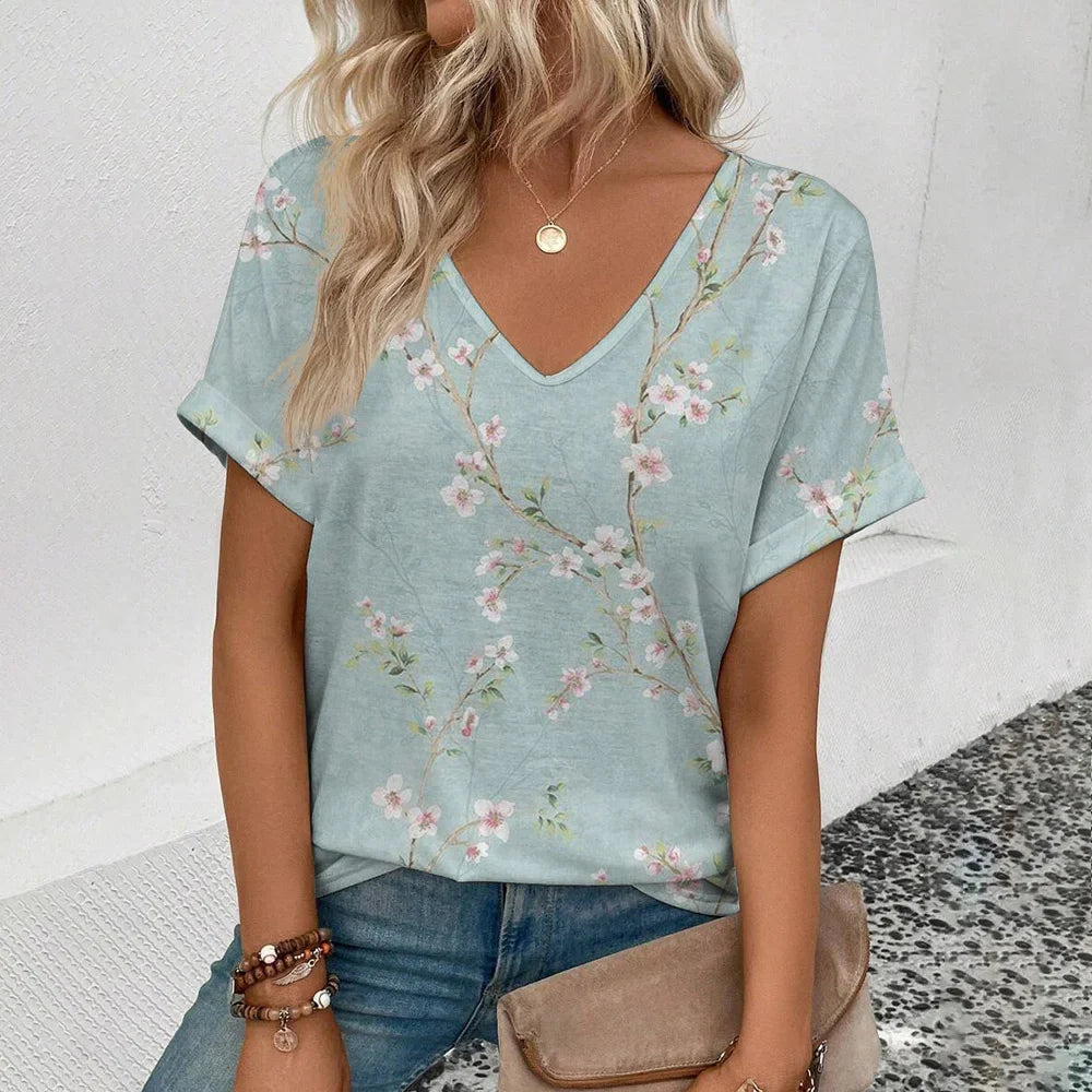 Women's Plus Size T-Shirt Summer V-Neck T Shirt For Women Daily Fashion Short Sleeve Casual T-Shirt 3d Print Female Clothes