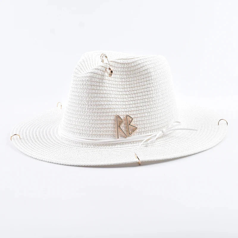 Sombrero Panamá unisex de paja con letras de metal