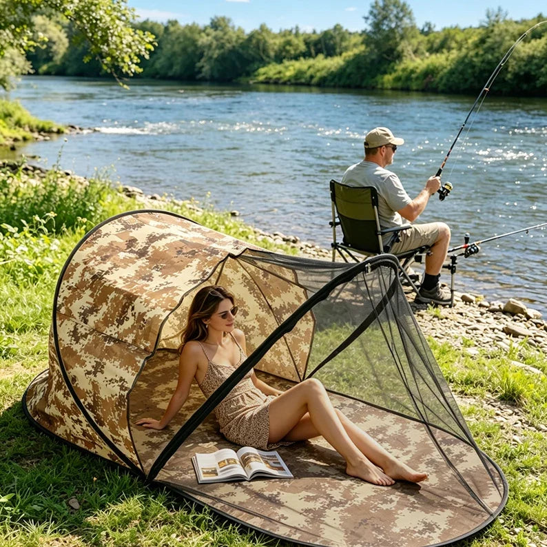 Portable Mosquito Net No Installation Full Cover Camping Tent Outdoor Beach Sunshade Shelter Camouflage Style