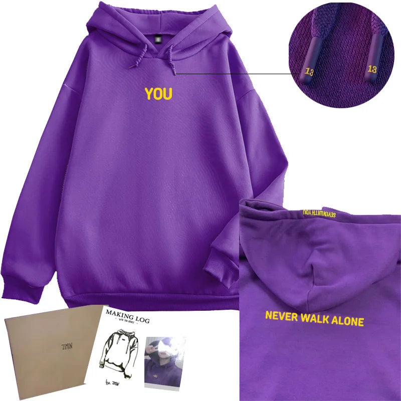 Kpop Original Hoodie Printed Seven With You 13 You Never Walk Alone Digital File Jimin Merch For Fans Card Purple Sweatshirt