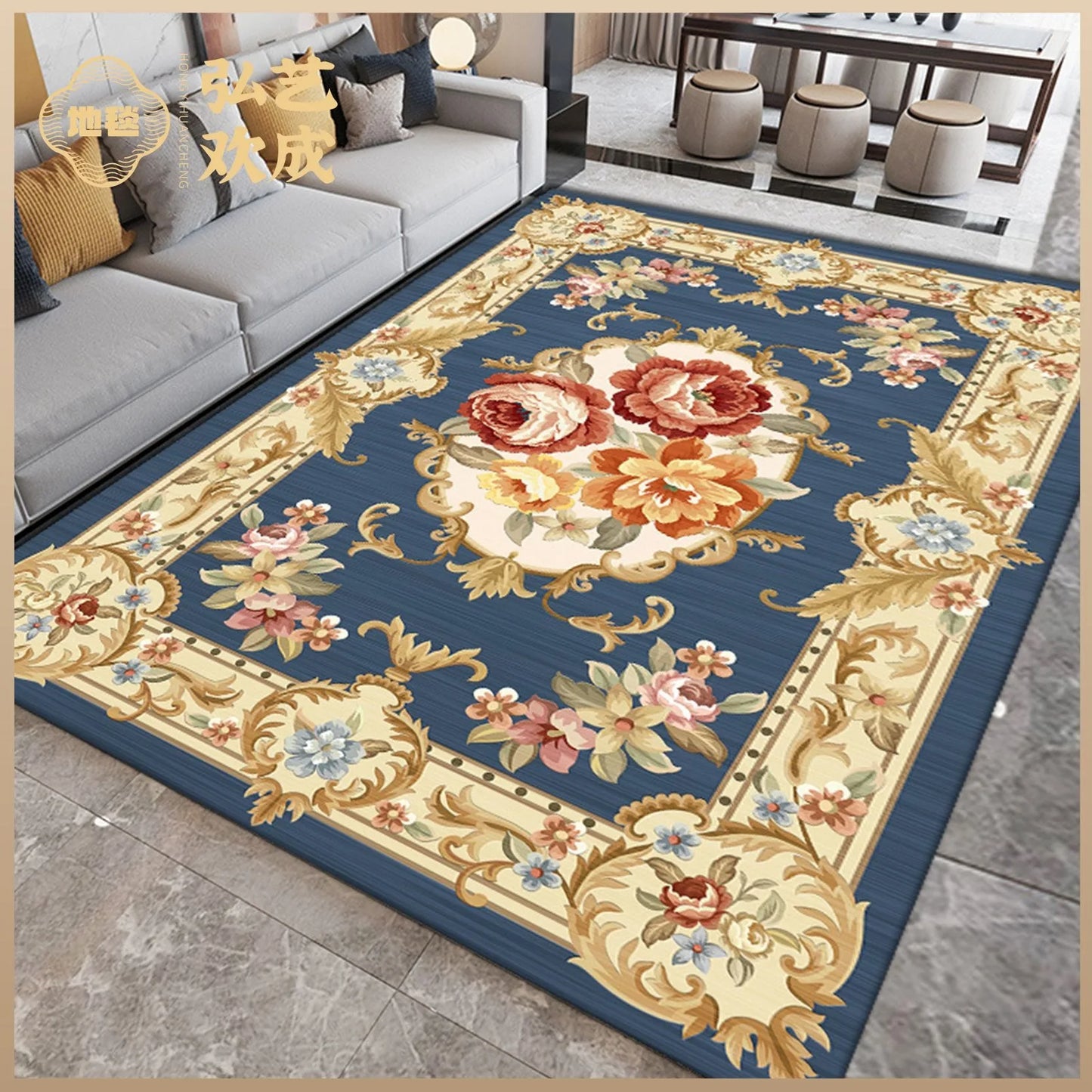 Retro Nordic Ethnic Style Flowers Carpet Living Room Sofa Bedroom Study Kitchen Entrance Rug Non-slip Light Luxury Decor Mat