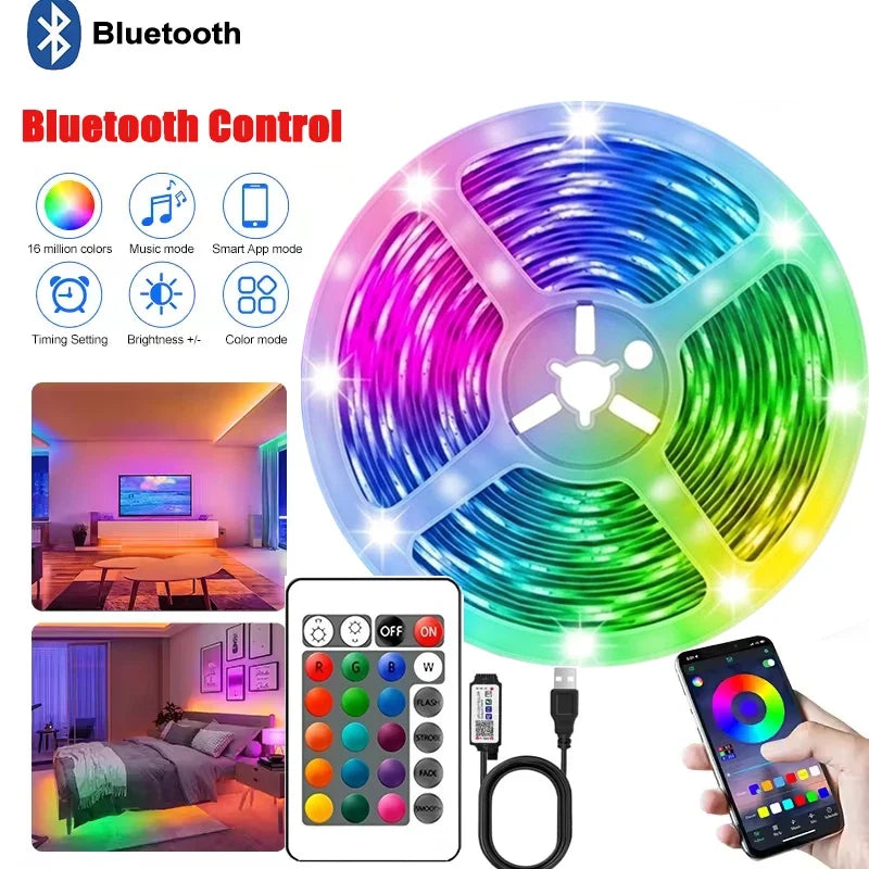 RGB LED Strip Lights 5050 SMD Bluetooth APP Control 24 Keys IR Remote Music Sync TV Backlight Decor Flexible 5V Led Tape Lamp