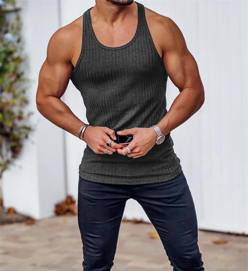 Camiseta de tirantes a rayas para gimnasio StriveFit para hombre - Verano de 2026