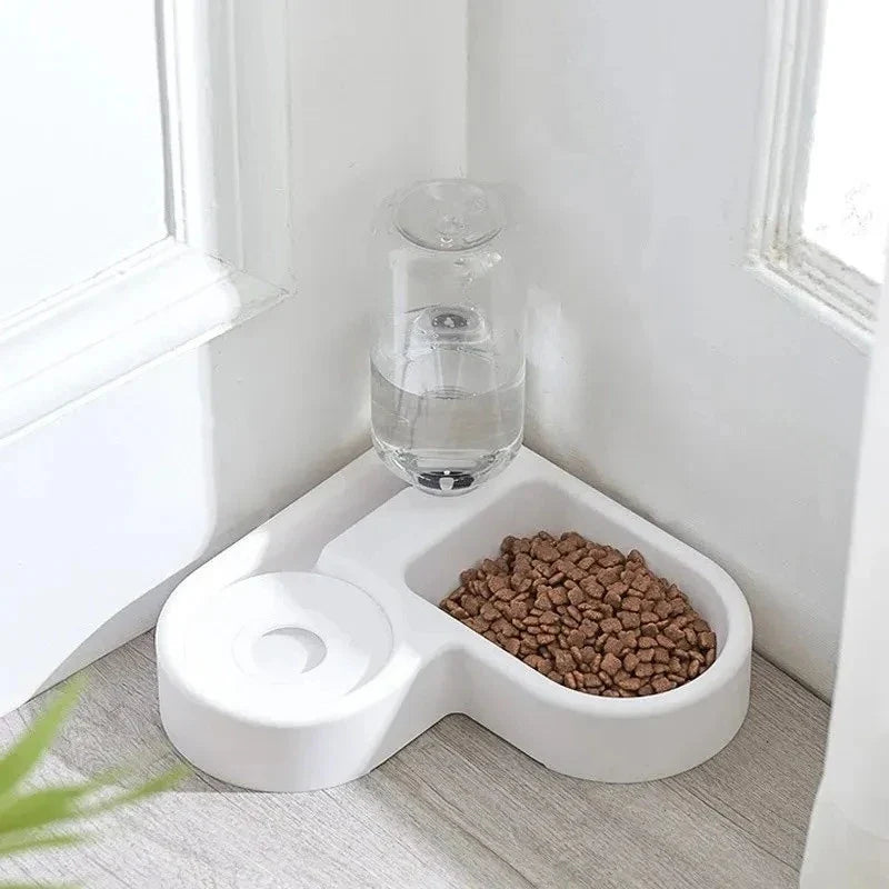 Pet Double Bowl Dog Bowl Cat Bowl Set Automatic Feeding and Drinking Bowl Anti-Tip Food Bowl for Small Dogs and Cats
