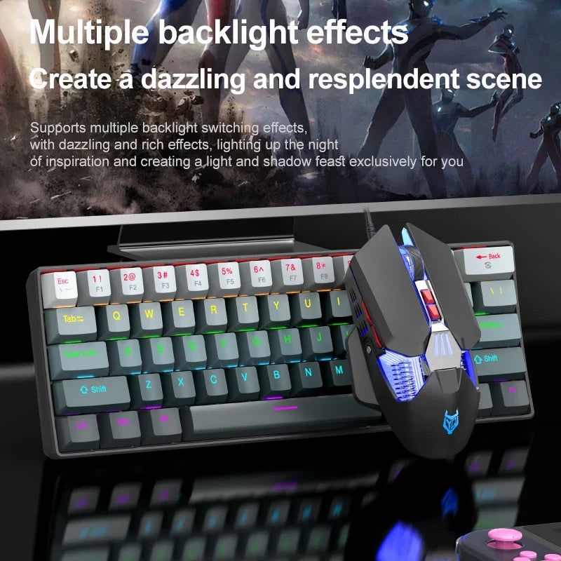 Mechanical keyboard and mouse set, 60% Portable Mini Wired Keyboard and Mouse combos, 61 Keys Phantom RGB keyboard and mouse kit