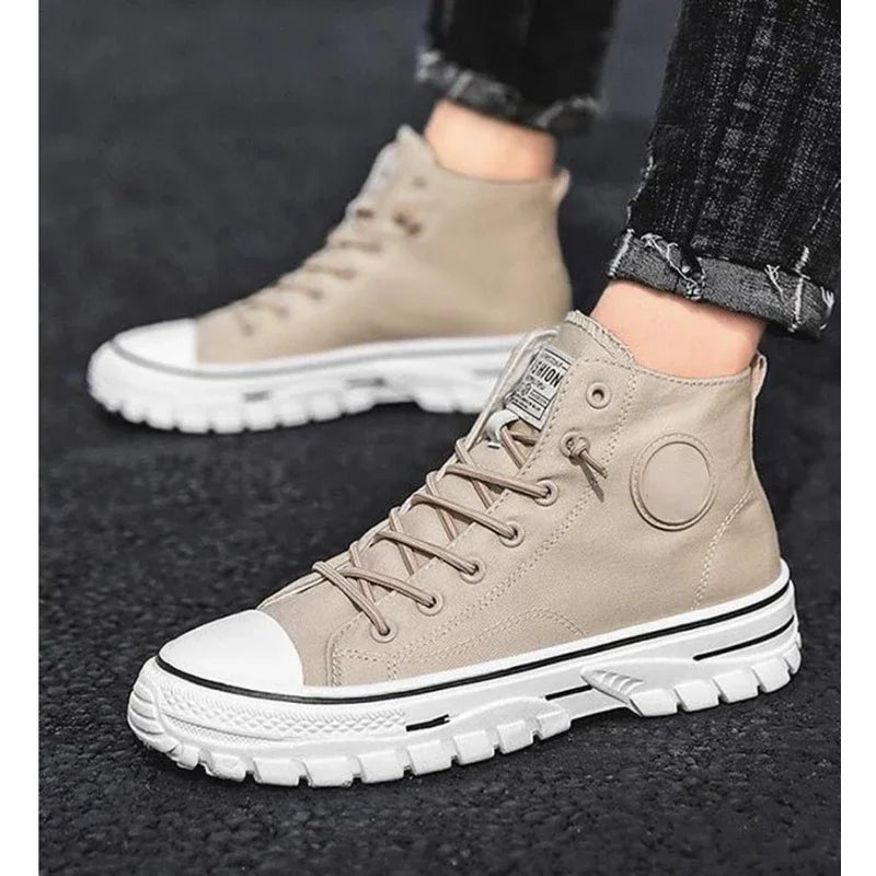 Men's Canvas Shoes Male High Top Casual Breathable Sports Shoes Gray Skateboarding Vulcanized Shoes Comfort Sneakers 2025 New