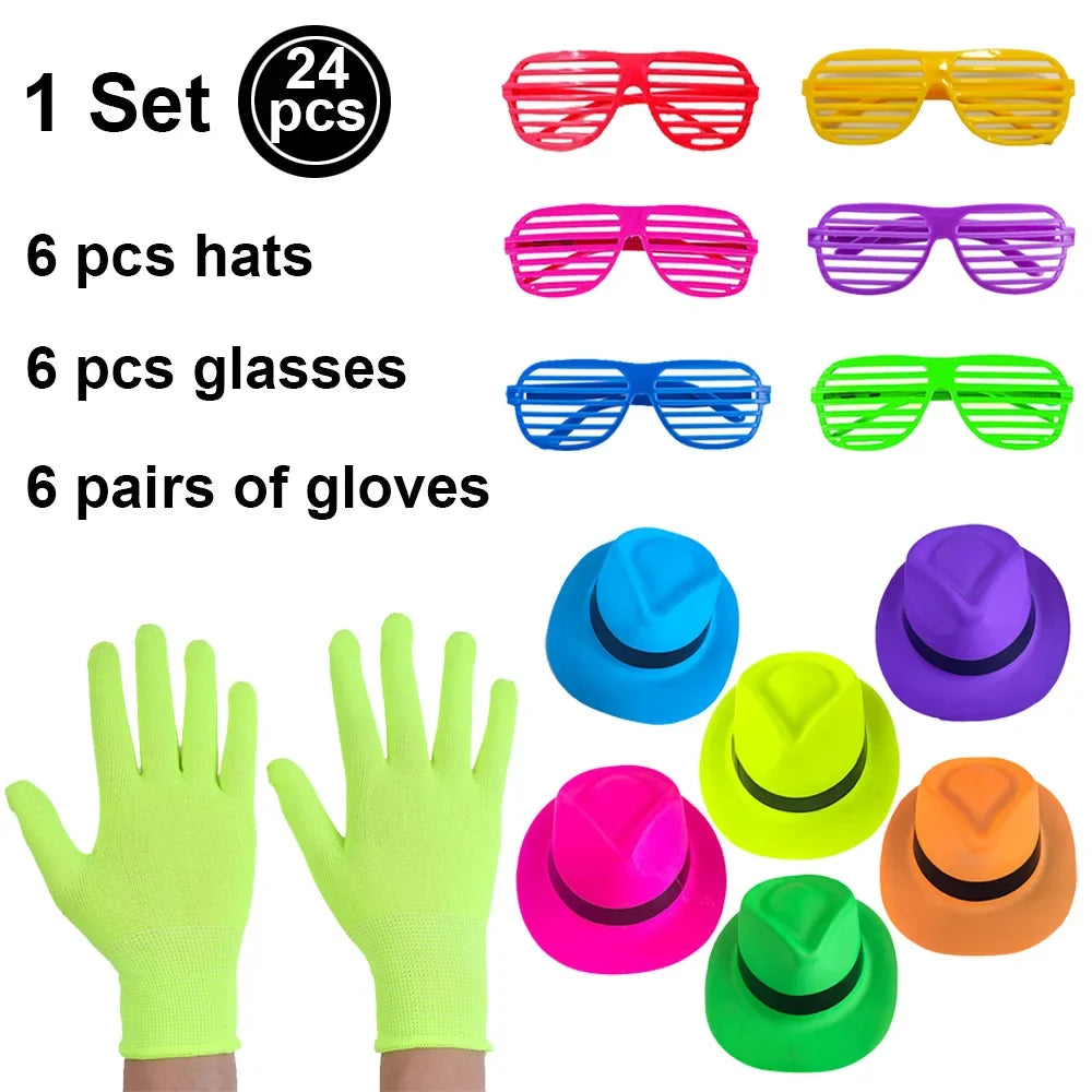 6 12 24 30 Pcs Neon Party Supplies Neon Formal Hats Glow In The UV Light Party Fluorescent Hat UV Light Party Decorations Adults
