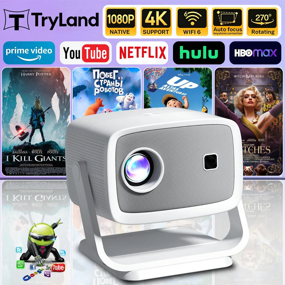 4K Full HD Home Theater Projector Native 1080P Auto Focus Keystone Correction Android Portable Outdoor Cinema Smart Projector