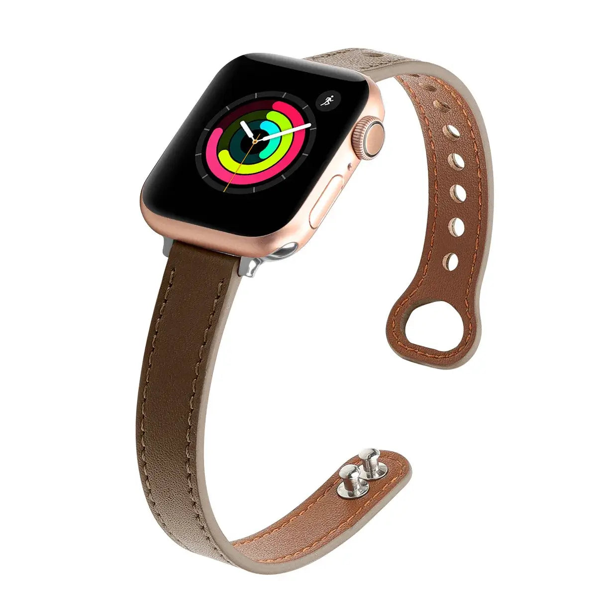 Apple Watch Slim Stitched Leather Band with Stud Closure