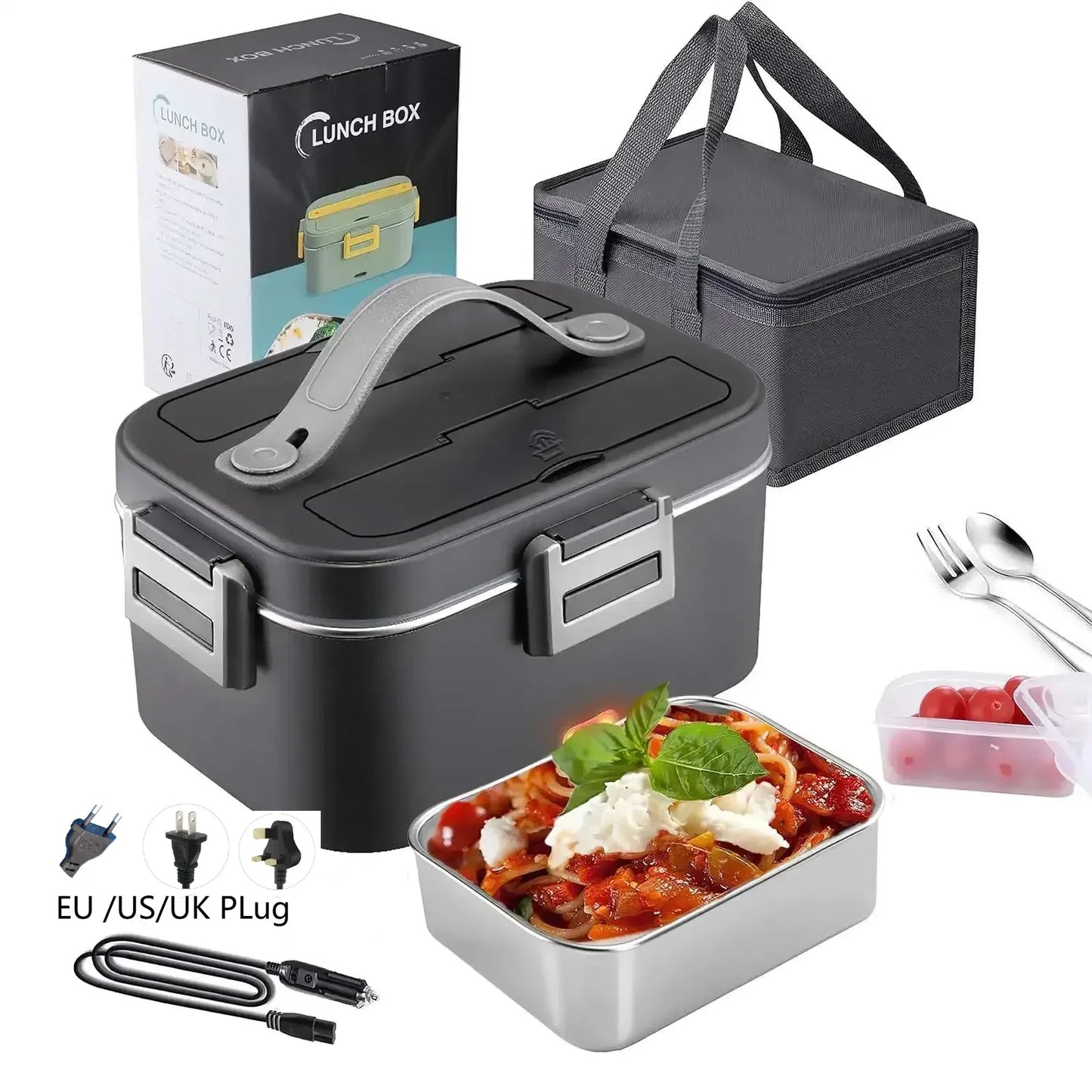 HOMEFISH 1.8L Electric Lunch Box 75W Speed Heating Car Or AC Heating Travel Office Home Use Gift Knife And Insulated Handbag