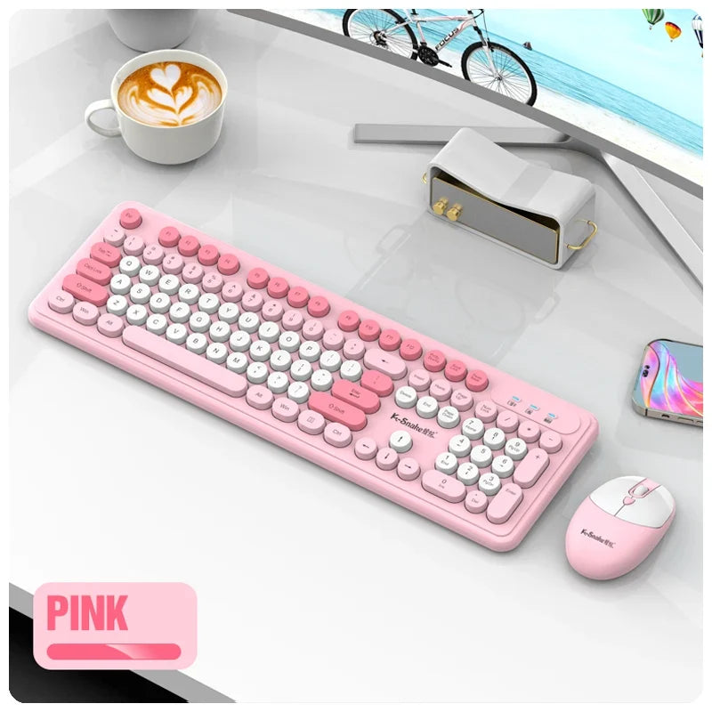 K-Snake WK200 Wireless Keyboard Mouse Set Cute Punk Keycap USB Wireless Business Keyboard Mouse Set Laptop Typing Office