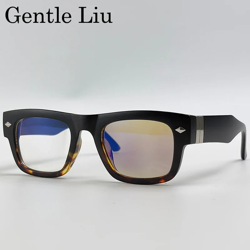 Retro Steampunk Square Photochromic Sunglasses Men Luxury Brand Design Oversized Thick Frame Rivet Sun Glasses For Male Eyewear