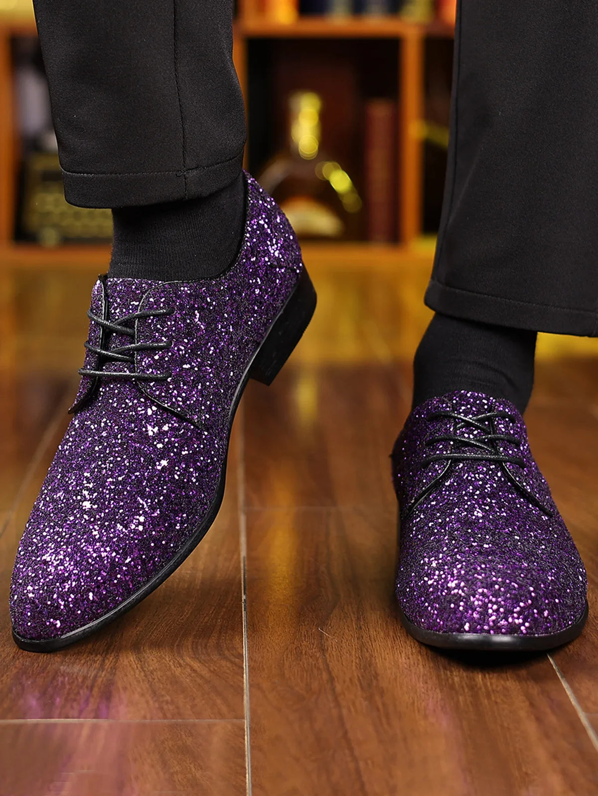 Luxury Men Dress Shoes Gold Silver Sequin Wedding Shoes High Quality Lace-Up  Oxford Shoes Fashion Designer Men Flats Large Size