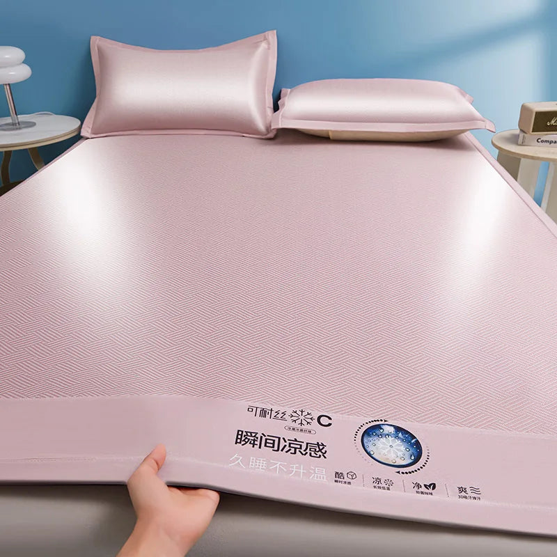 Cooling Summer Ice Silk Mat Carbon Fibres Sleeping Cool Bed Pad Wide Edging Mats Charcoal Double Mattress Cover with Pillowcase