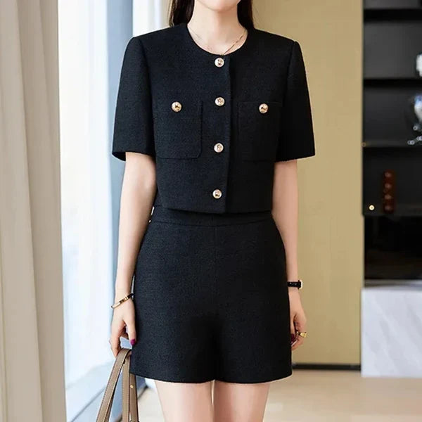 Luxury Blazer White Small Fragrance Short Sleeve Jacket Women's Summer Loose Thin Versatile Top Shorts Professional Black Suits