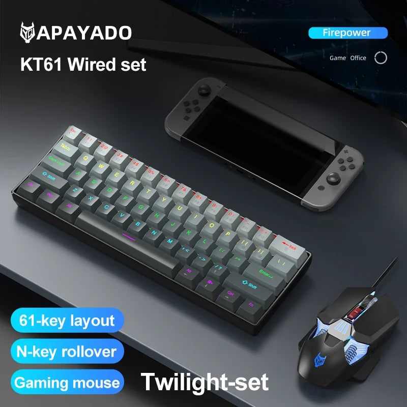 Mechanical keyboard and mouse set, 60% Portable Mini Wired Keyboard and Mouse combos, 61 Keys Phantom RGB keyboard and mouse kit