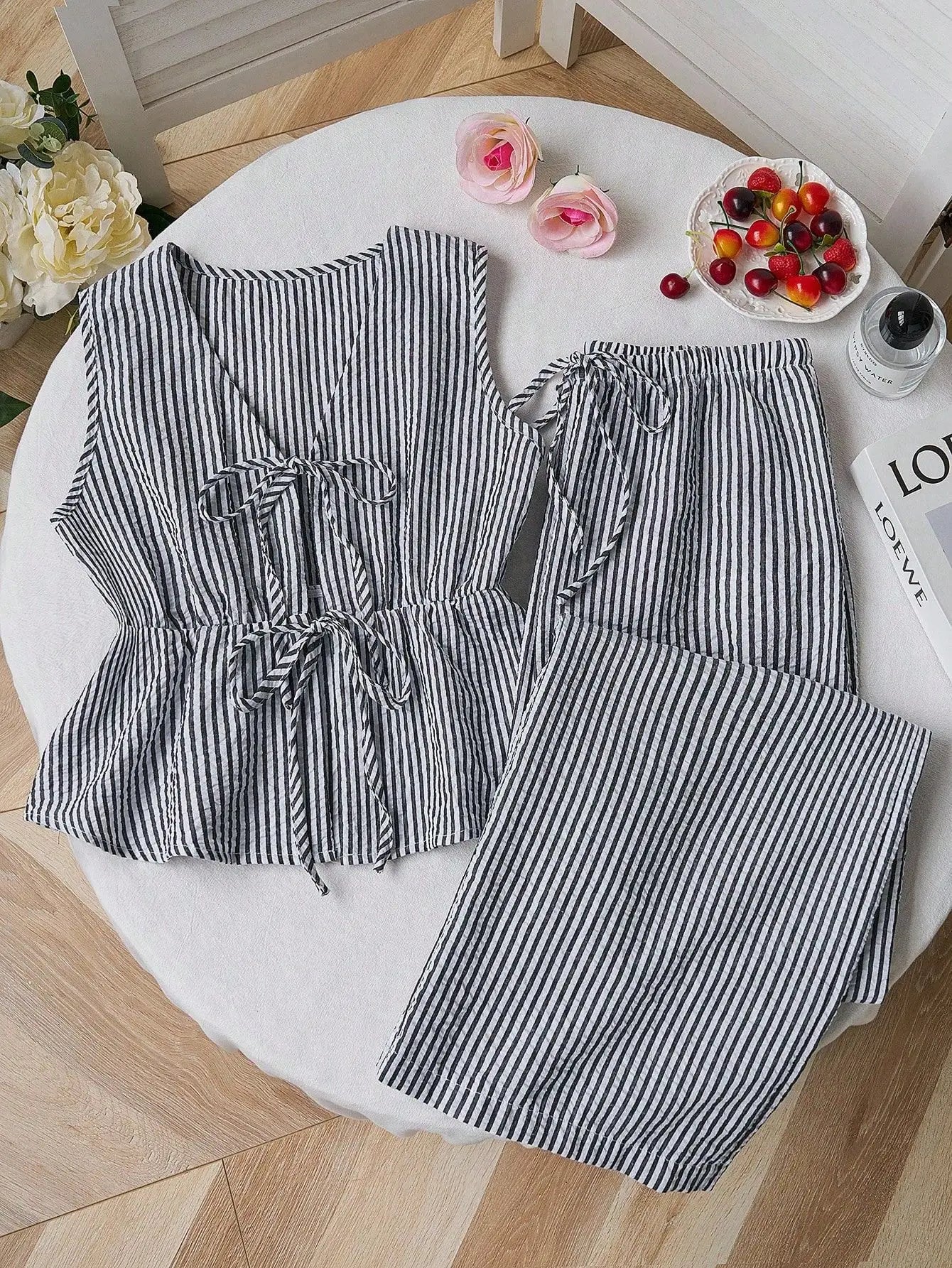Solid Cami Wide Leg Pants Set | Tie Waist Loose Fit | Summer Two Piece Casual Outfit