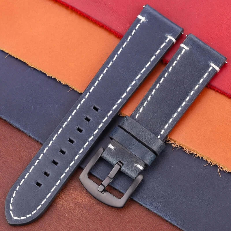 TicWatch Pro 5, Pro 3 & E3 Contrast-Stitched Leather Buckle Band