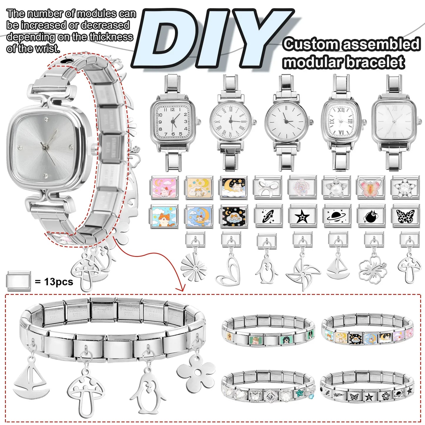 1PC 's Stainless Steel Round Simple Watch Bracelet Bangle for Friend