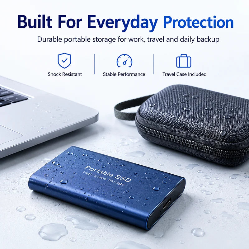 1TB Portable SSD 2TB External Hard Drive USB 3.1 High Speed Mobile Data Storage for Laptop Mac PC Compact Durable Use