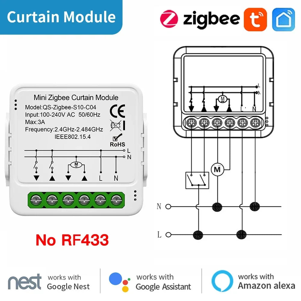TNCE Tuya Curtain Switch module wifi zigbee rf433mhz, Roller Blinds Shutter Motor breaker, Smart Control Voice Alexa Google Home