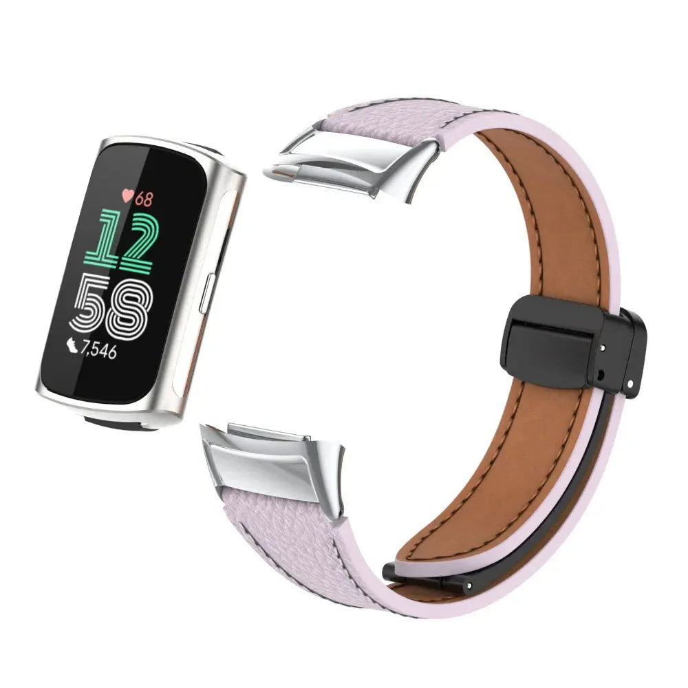 Fitbit Charge 5 & 6 Leather Band with Magnetic Folding Clasp