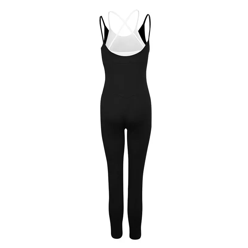 Monos deportivos para mujer, sin espalda, a la moda, cuello redondo, color negro