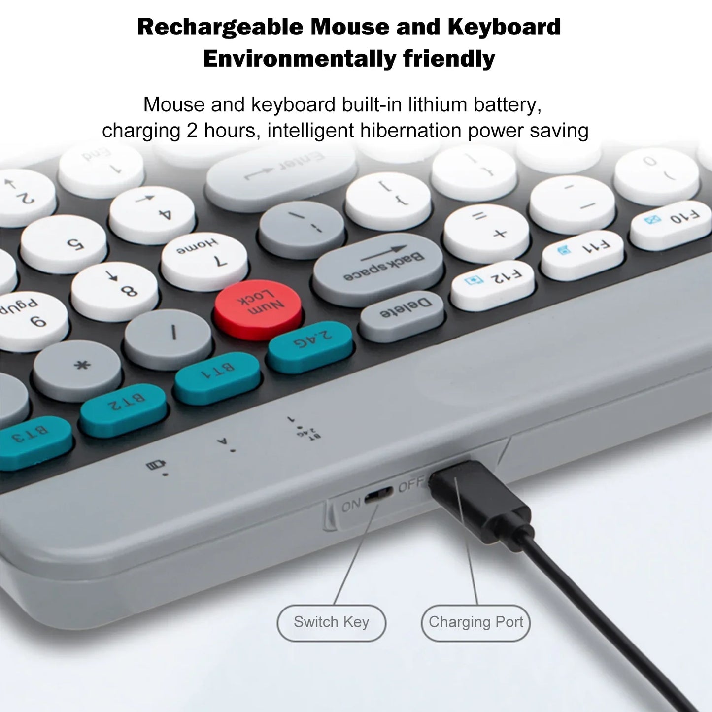 Dual-mode Wireless Keyboard & Mice Combo 2.4G Bluetooth 5.0 Membrane Keyboards BT 3-Channels Rechargeable Key Board Mouse for PC