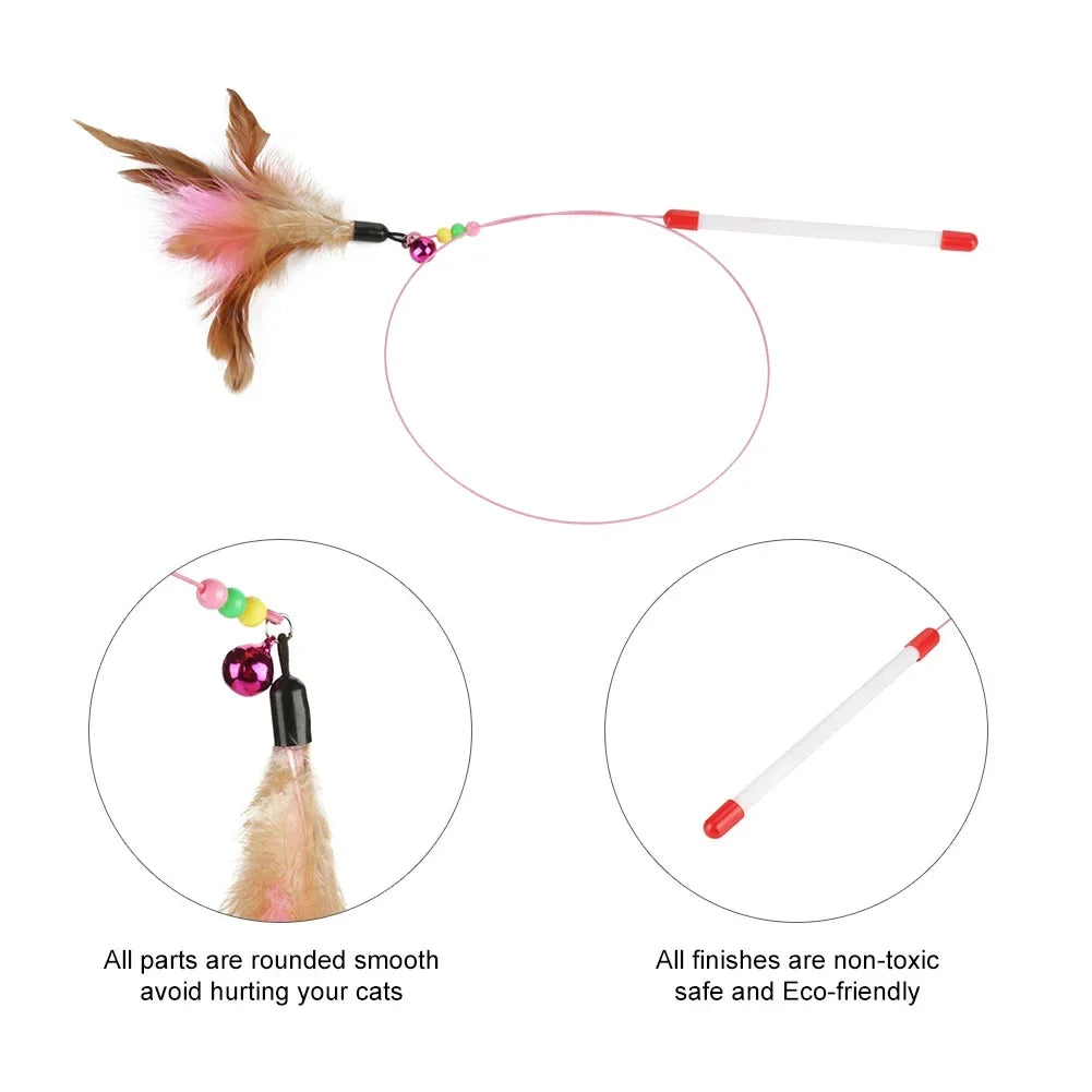 1-10pc Interactive Cat Feather Toy Accessories Pet Supply Wand Kitten