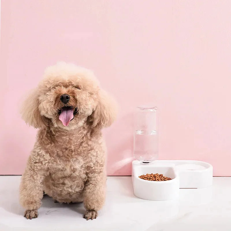 Pet Double Bowl Dog Bowl Cat Bowl Set Automatic Feeding and Drinking Bowl Anti-Tip Food Bowl for Small Dogs and Cats