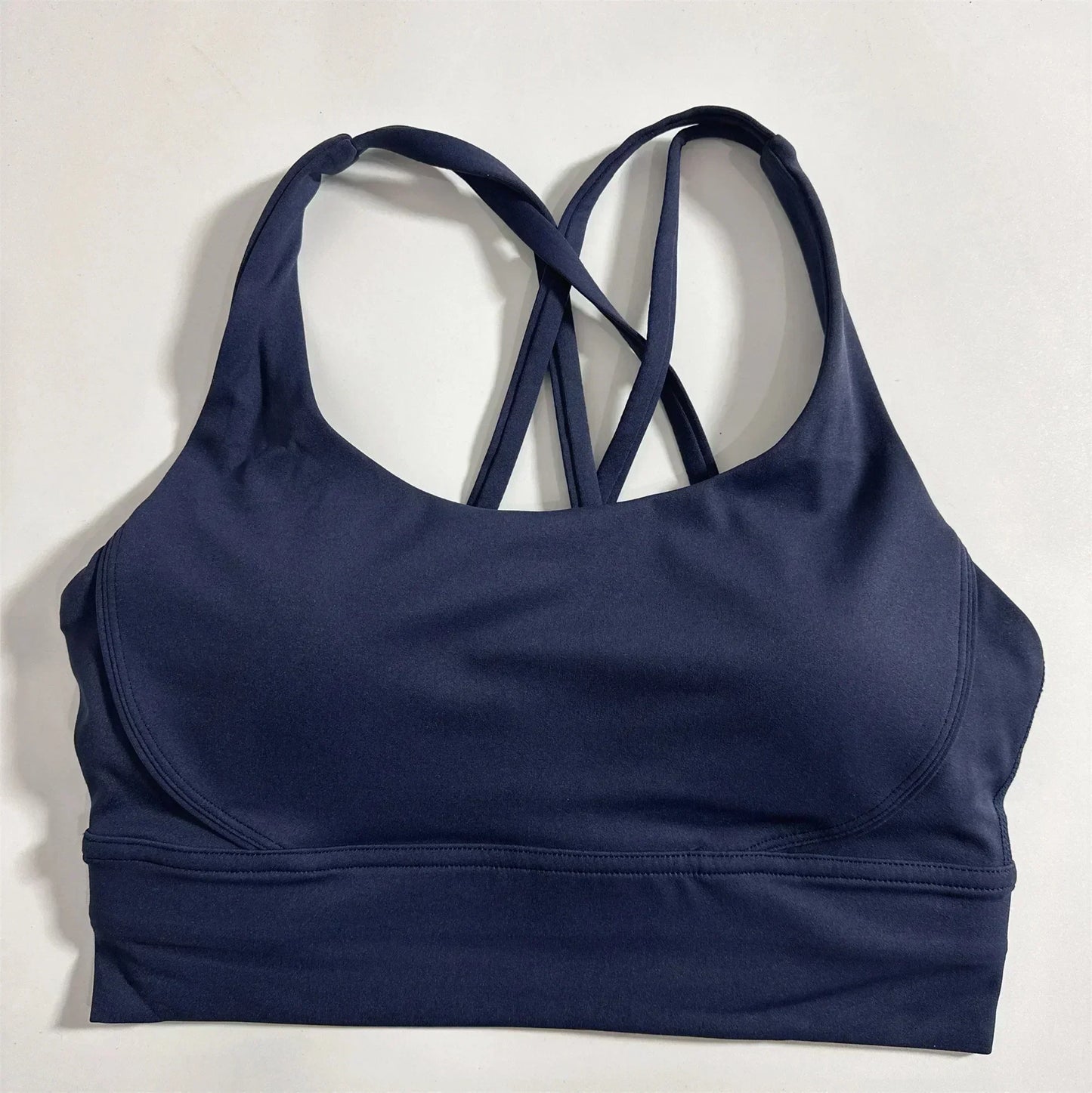 Sujetador deportivo para mujer de color liso, de punto cruzado, suave y de alta resistencia, top ajustado para entrenamiento completo, gimnasio, yoga, ropa interior con almohadillas para el pecho