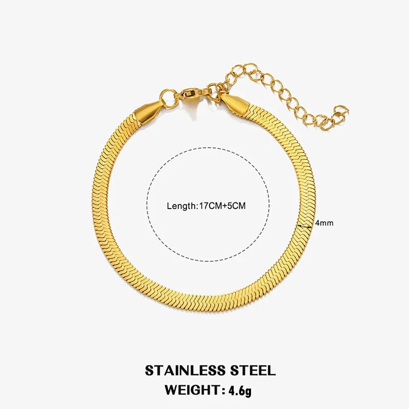 Hot Classic Unisex Flat Snake Chain Choker Necklace For Women Stainless Steel Herringbone Gold Silver Color Fashion Jewelry Gift