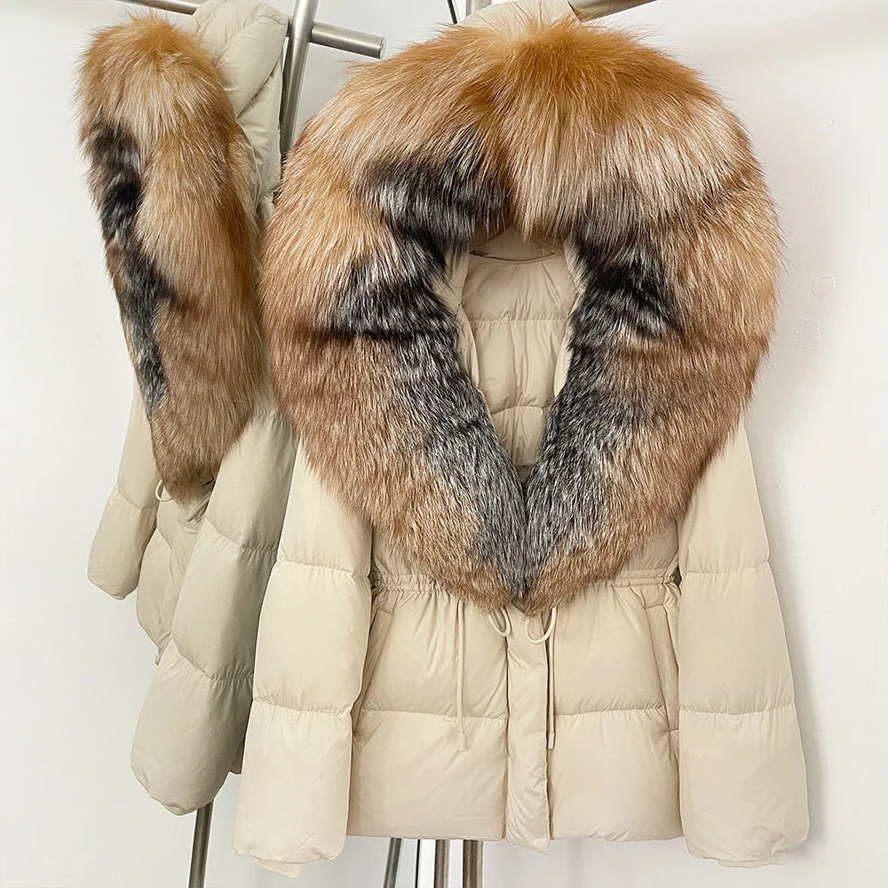 Reality Fur Jacket Real Fur Collar Duck Down Coat Female Winter Hooded Warm Fox Fur Coat Women Natural Raccoon Fur Puffer Jacket