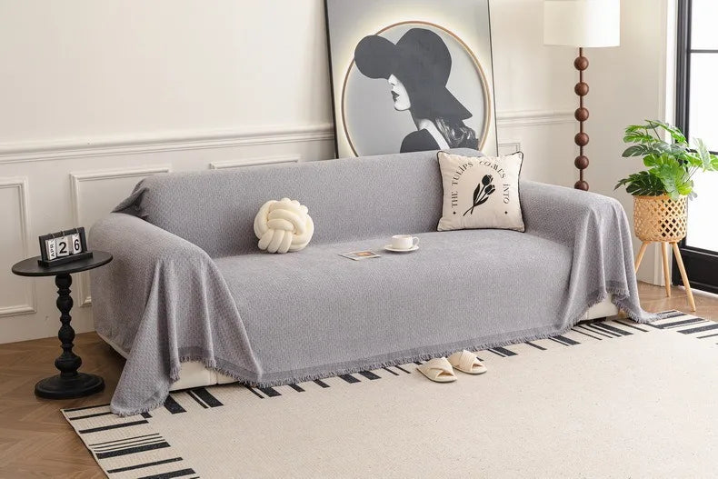 Solid Color Sofa Throw Blanket Non-slip Sofa Slipcovers Pets Kids Dust-proof Couch Armchair Covers Camping Picnic Blankets Home