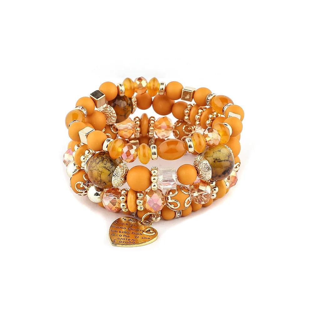 4pcs Boho Crystal Beads Chain Bracelet Set for Women Vintage Heart