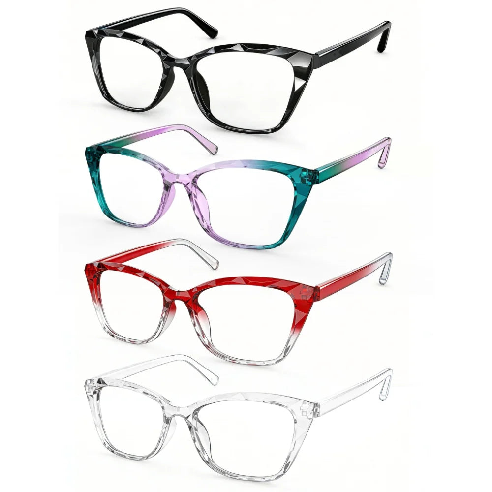 MODFANS Gradient Cat-Eye Polygonal Blue Light-Blocking Reading Glasses, Geometrically Cut Clear PC, for Women, +0.5 to +4.0.