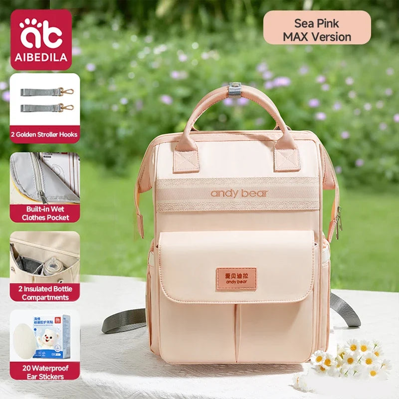 AIBEDILA Maternity Diaper Backpack Large Capacity Multifunctional Portable Light Baby Nappy Storage Backpack for Outdoor Travel