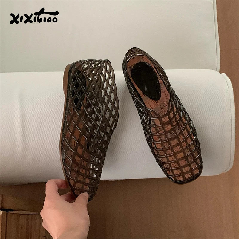 XIXITIAO Women's Sandals Fashion Openwork Sandals Summer Comfortable Anti-slip Flat Jelly Shoes Hollow Outdoor Slip On Footwear