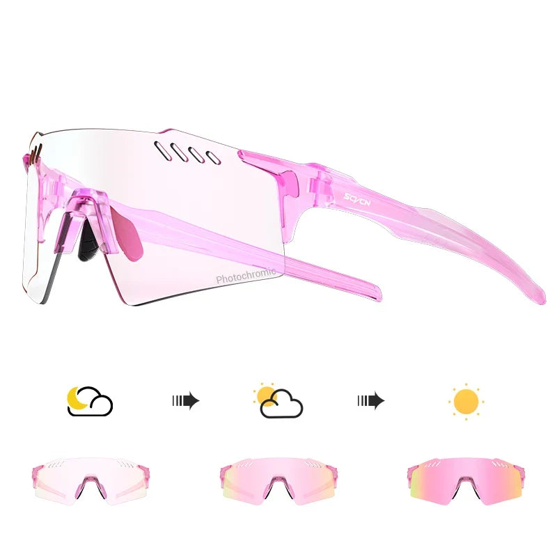 SCVCN Photochromic Cycling Glasses Outdoor Running Eyewaer Fashion Sports Bicycle Sunglasses MTB Road Bike Glasses