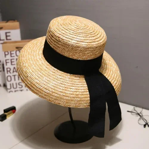 Straw summer hat French elegant ladies seaside travel sun hat Hepburn style wide brim hat  햇빛가리개 모자 모자