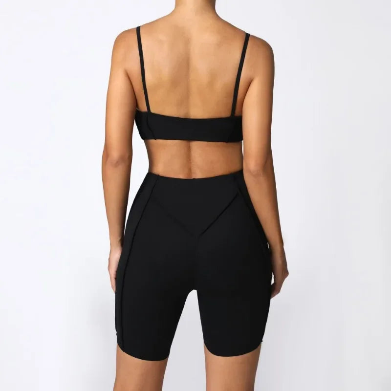 2-Piece Yoga Set – Open Back Sports Bra & High Waist Shorts